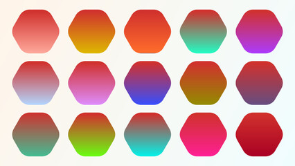 Colorful Red Color Shade Linear Gradient Palette Swatches Web Kit Rounded Hexagons Template Set