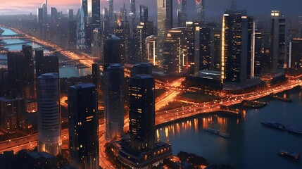 Fototapeta premium Сity with skyscrapers, generative AI