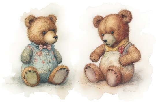 a few stuffed animals in the form of bears seated close to one another Generative AI