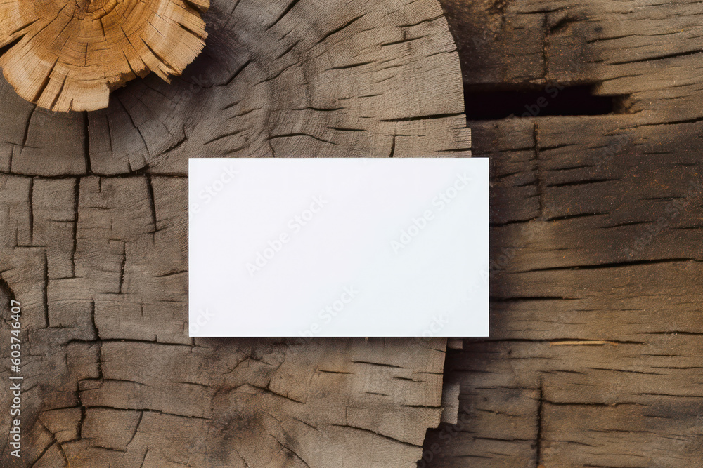 Poster white empty paper blank mockup on wooden table generative ai
