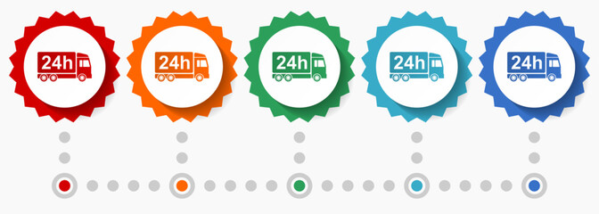 Delivery vector icon set, colorful infographic template, set of flat design badge icons in 5 color options