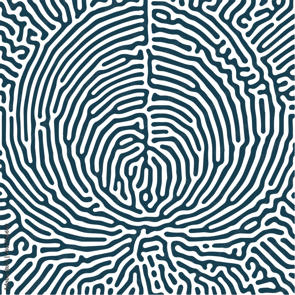Poster monochrome reaction diffusion organic spiral circular shapes abstract turing pattern background