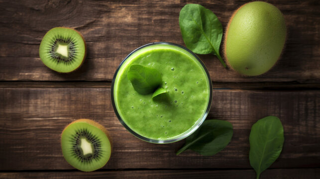 Fresh Kiwi and Spinach Smoothie on a Rustic Table