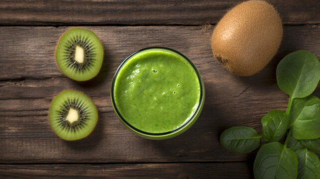 Fresh Kiwi and Spinach Smoothie on a Rustic Table