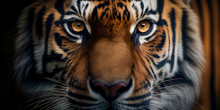 Close up detail portrait of tiger, Beautiful eyes of tiger created with Generative AI