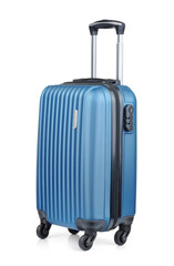 Blue plastic cabin luggage suitcase