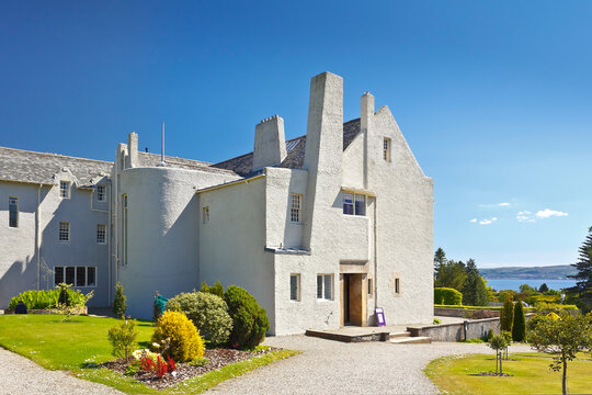 Hill House Helensburgh, Scotland - June 11, 2015: the famous building by the Scottish architect Charles Rennie Mackintosh on a sunny summer day.