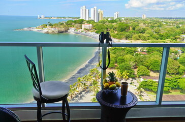 Balcony view of fishing bay, at Beachside condo, Nueva Gorgona, Panama 2023 © Rob