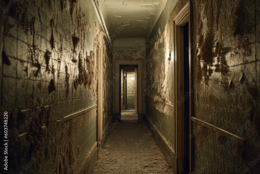 Poster empty gloomy corridor with low light generative ai
