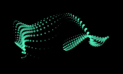 Math flow template for presentation. Light-emitting lines highlighting regularity space of particles. Ordered sinusoidal science. Processing a large data stream. Disappearing magical mysterious spots