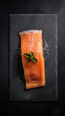 A Raw Fillet of Trout on a Black Stone Slate