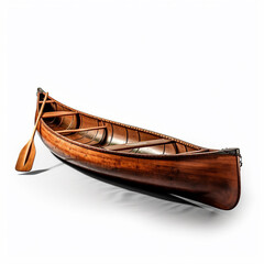 A traditional canoe made from wood isolated on white background. Suitable for use by no more than two people. Moved on water using a dipper.