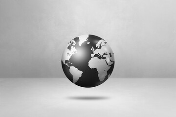 World globe, black earth map, isolated on white. Horizontal background