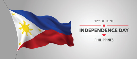 Philippines happy independence day greeting card, banner with template text vector illustration