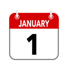 1 January, calendar date icon on white background.