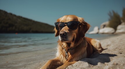 Fototapeta na wymiar Generative AI. Dog on the beach