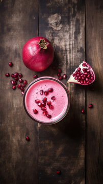 Fresh Pomegranate Smoothie on a Rustic Table