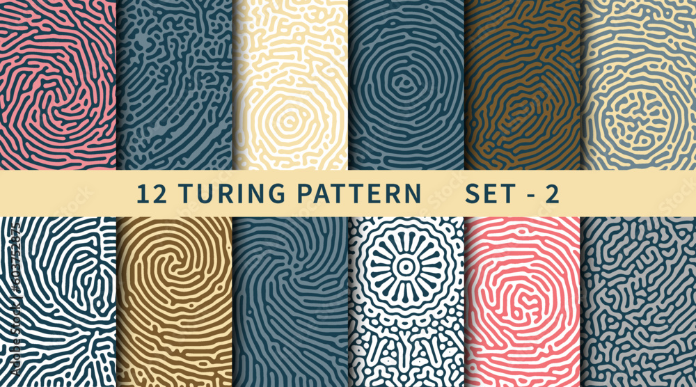 Poster monochrome reaction diffusion organic spiral circle shapes abstract turing pattern background