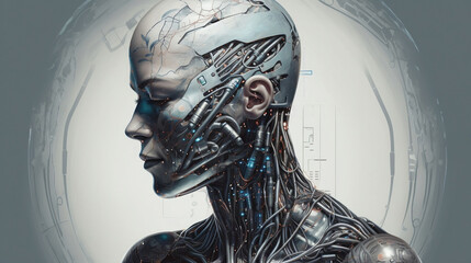 cyborg android cover with circuit background