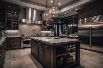 Luxury kitchen. Wood and marble - obrazy, fototapety, plakaty