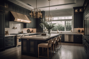 Fototapeta na wymiar Luxury kitchen. Wood and marble