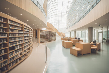 Modern public library.  Interior space. Education. Learning. - obrazy, fototapety, plakaty