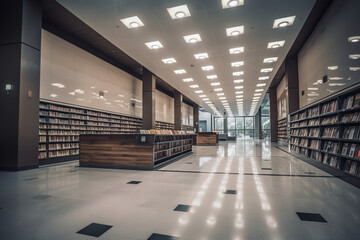 Modern public library.  Interior space. Education. Learning.