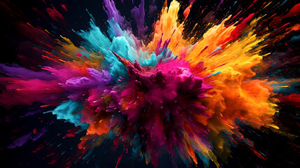 Euphoric Color Burst: Captivating Chaos of Vibrant Powder Explosion created with Generative AI technology