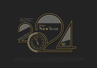 happy new year 2024 with celebratory numbers that continue to make it a classic. vector premium designs.