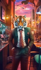 Fototapeta na wymiar Tiger dressed in a suit like a businessman (generative AI)