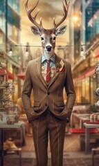 Deer dressed in a suit like a businessman (generative AI)