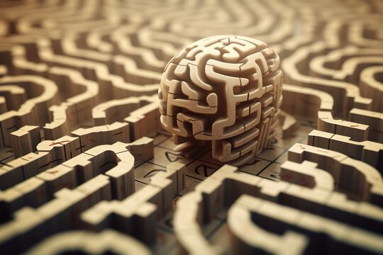 The Brain Is In A Labyrinth. The Concept Of Finding The Right Solution. Generated By AI Generative AI