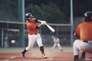 Fototapeta na wymiar man sport baseball player team ball game american field bat athlete. Generative AI.