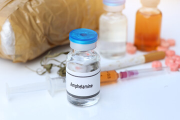 Amphetamine in a vial, narcotics are dangerous to health