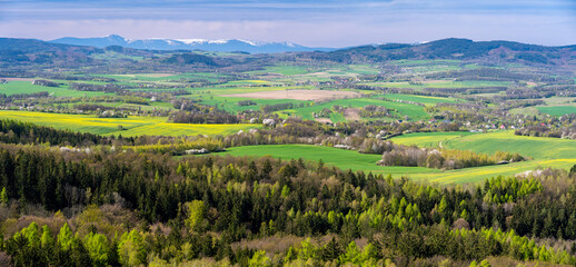 Fototapeta na wymiar view on Kaczawskie mountains in Lower silesia region in Poland during spring