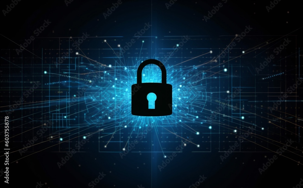 Poster protection information lock cyberspace security network digital cyber system technology. generative 