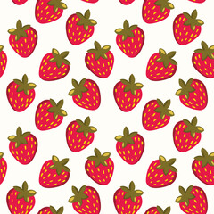Seamless pattern with strawberry on color background. Natural delicious fresh ripe tasty fruit. Vector illustration for print, fabric, textile, banner, other design. Food concept.