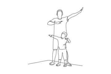 Single one-line drawing happy son playing with his father. Father's Day concept. Continuous line draw design graphic vector illustration.