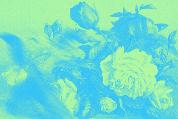 Fototapeta na wymiar Cyanotype Textured Floral Background