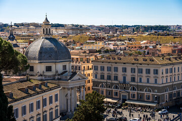 Rom, Italien, März 2023 Blick von der Terazza del Pincio auf die Stadt und den Vatikan mit...