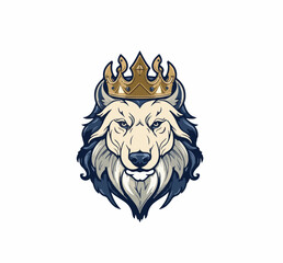 Vector illustration of a cartoon lion with a crown on a white background