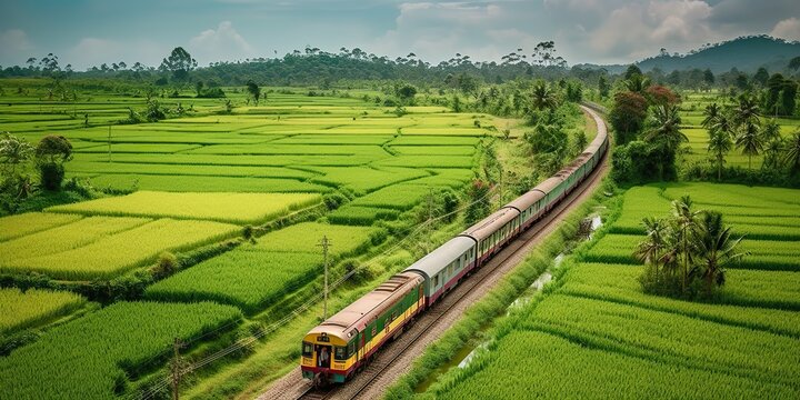 AI Generated. AI Generative.  Photo illustration of asian countrysied adventure vacation by train. Graphic Art