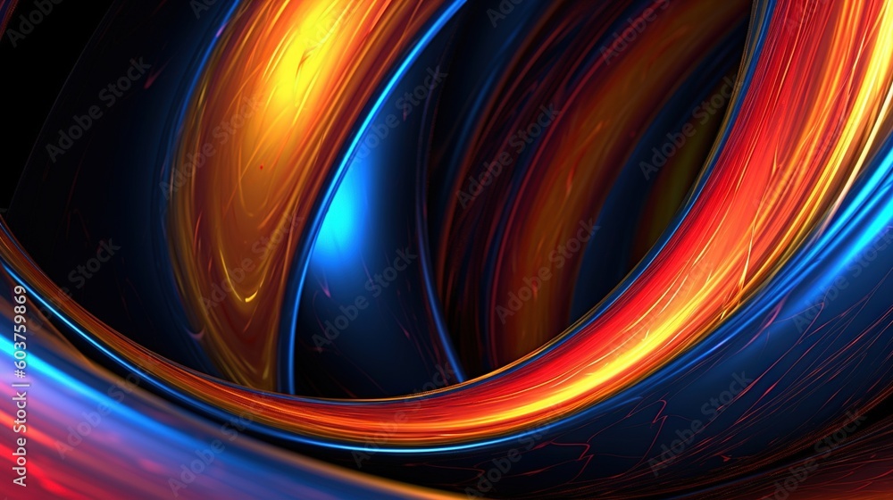 Poster a colorful abstract background with a circular design in red, blue, and yellow colors with a black b