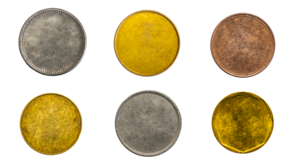 old empty silver, gold, copper coin on a transparent isolated background. png