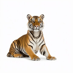 Tiger lying isolated on white background 
