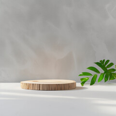 Natural wooden podium Product presentation mockup  display  