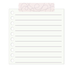 isolated lined notebook paper with washi tape on transparent background