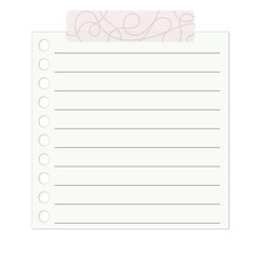 isolated lined notebook paper with washi tape on transparent background
