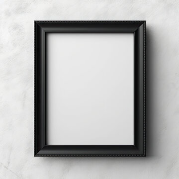 Picture frame, black frame, front view, blank canvas, white background