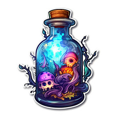 Magic potion bottle strong border, white background, sticker